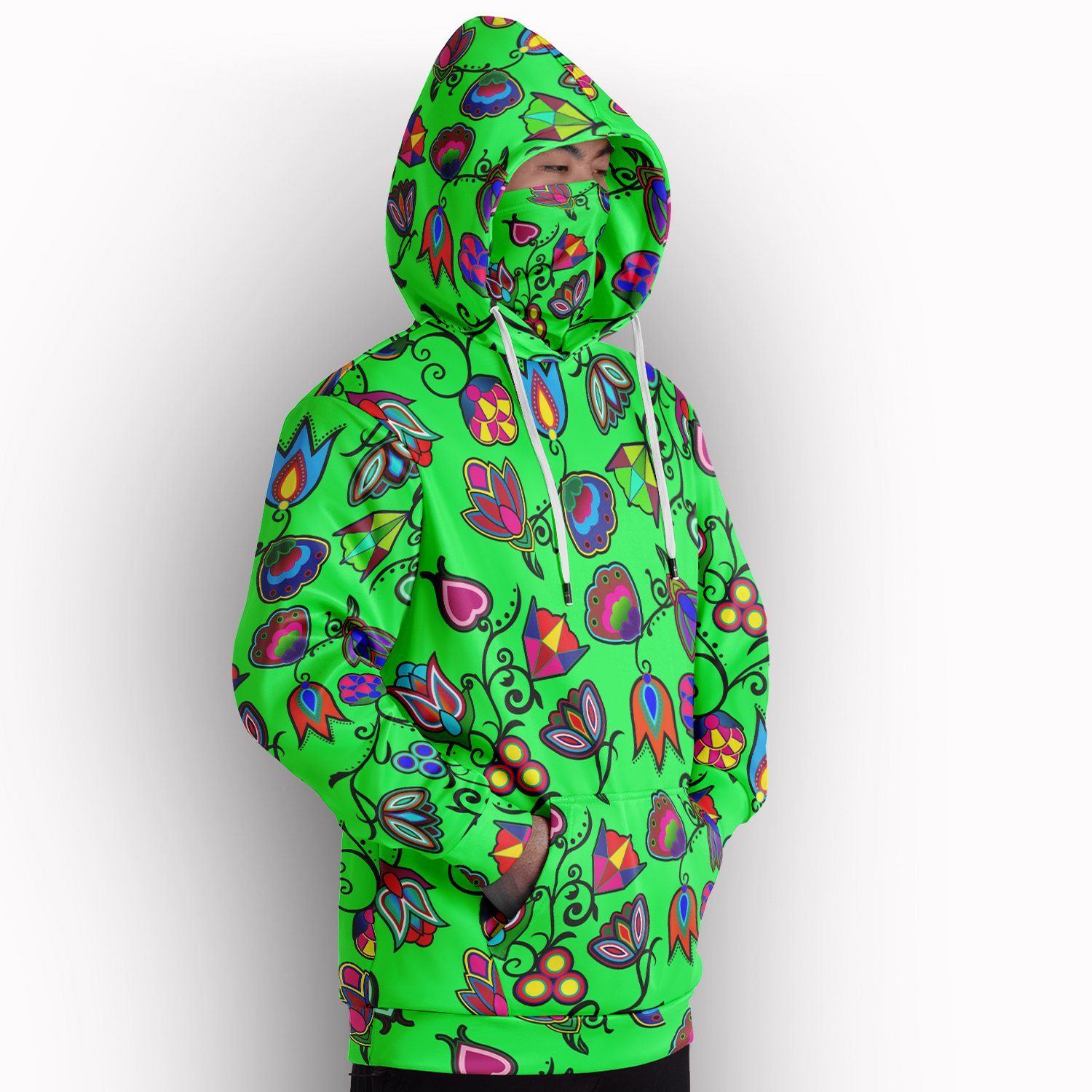 Indigenous Paisley Green Hoodie with Face Cover 49 Dzine 