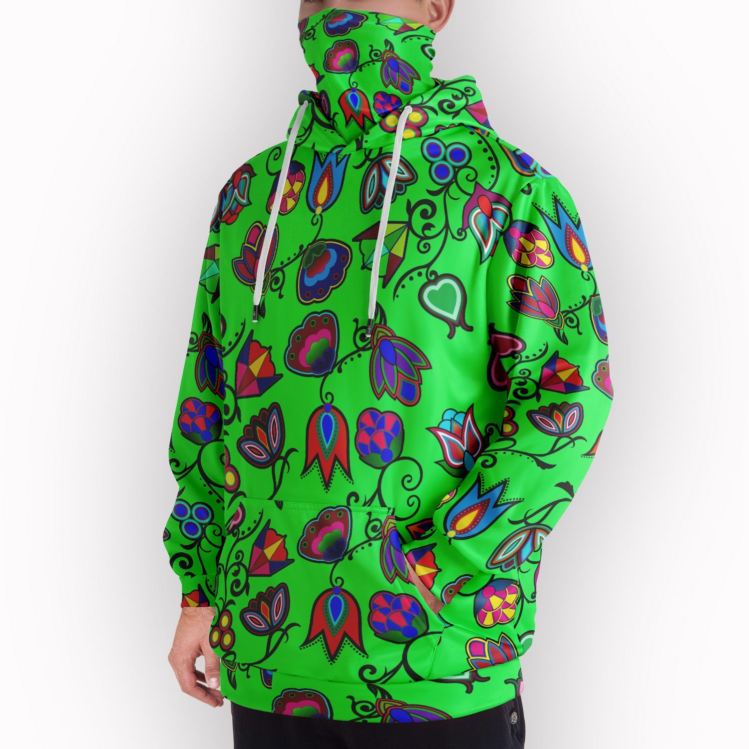 Indigenous Paisley Green Hoodie with Face Cover 49 Dzine 