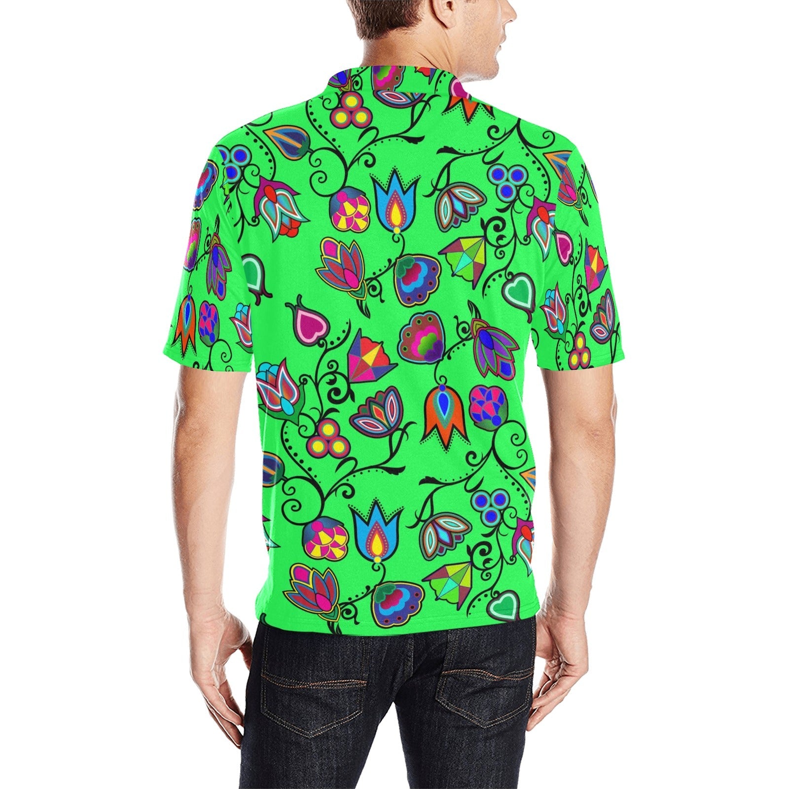 Indigenous Paisley Green Men's All Over Print Polo Shirt (Model T55) Men's Polo Shirt (Model T55) e-joyer 