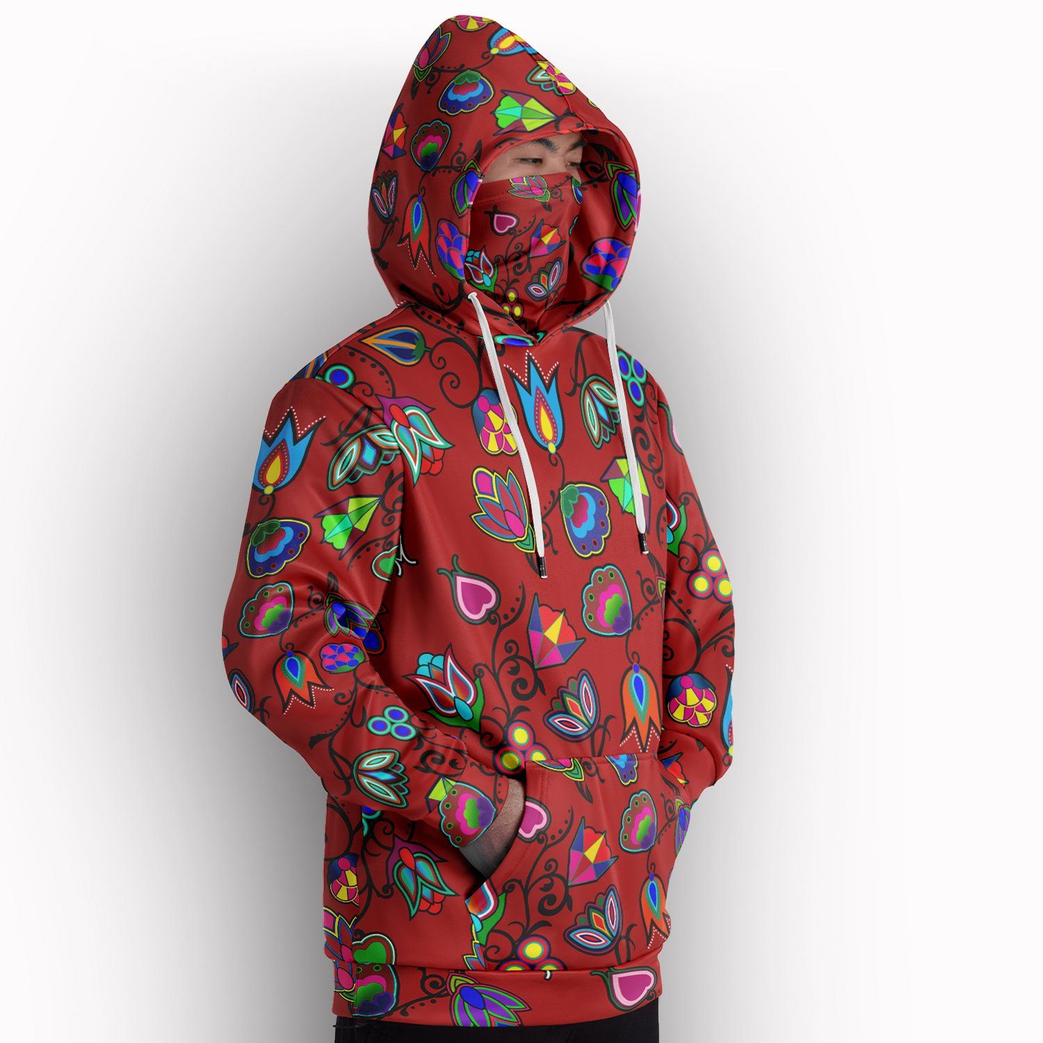 Indigenous Paisley Red Hoodie with Face Cover 49 Dzine 