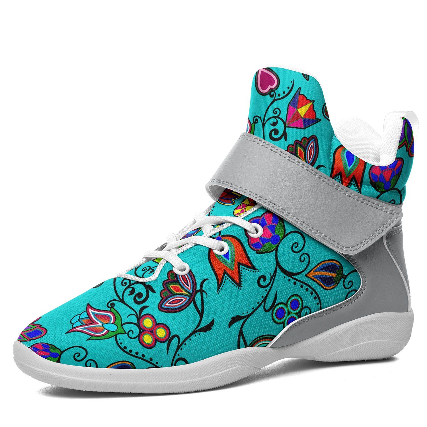 Indigenous Paisley Sky Ipottaa Basketball / Sport High Top Shoes 49 Dzine US Women 4.5 / US Youth 3.5 / EUR 35 White Sole with Gray Strap 