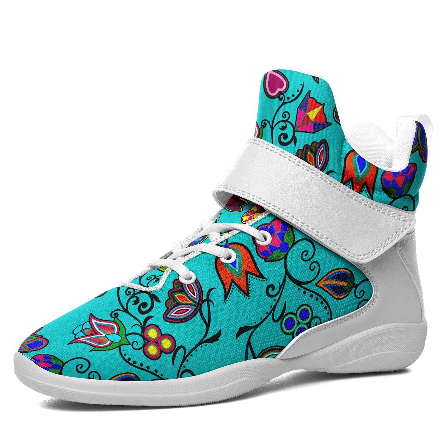 Indigenous Paisley Sky Kid's Ipottaa Basketball / Sport High Top Shoes 49 Dzine US Child 12.5 / EUR 30 White Sole with White Strap 