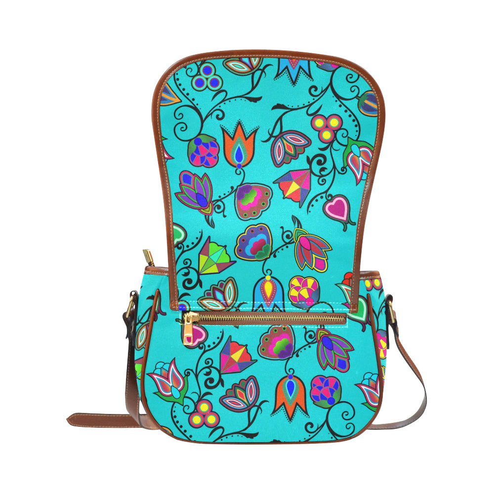 Indigenous Paisley - Sky Saddle Bag/Small (Model 1649) Full Customization Saddle Bag/Small (Full Customization) e-joyer 