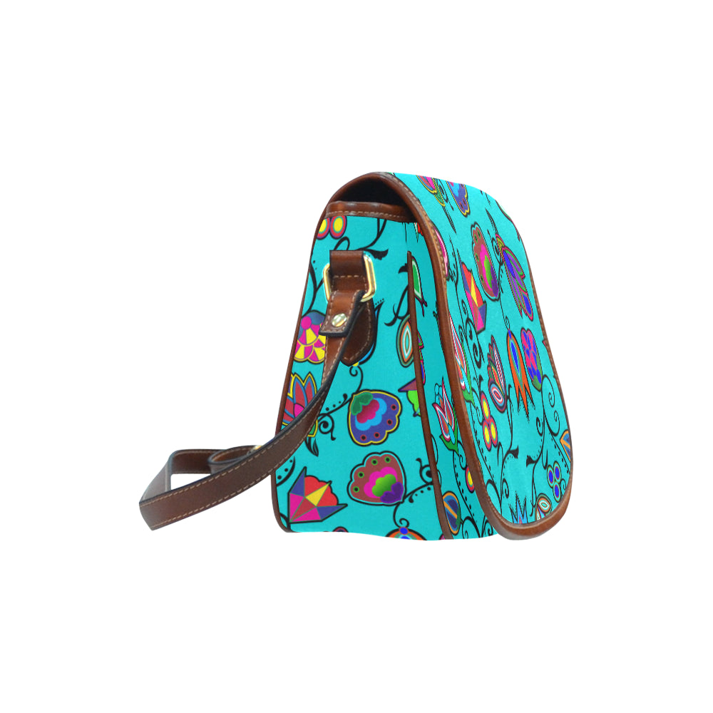 Indigenous Paisley - Sky Saddle Bag/Small (Model 1649) Full Customization Saddle Bag/Small (Full Customization) e-joyer 