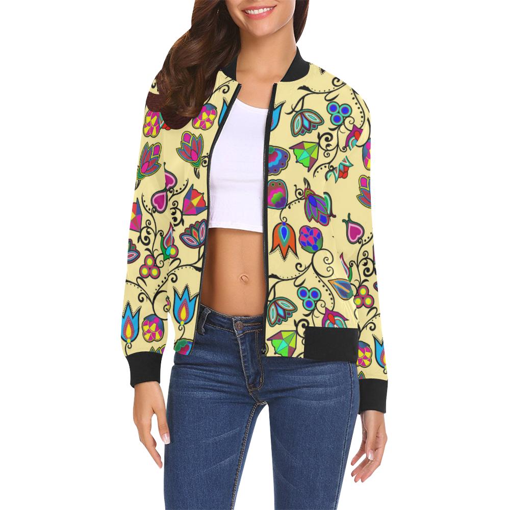 Indigenous Paisley - Vanilla All Over Print Bomber Jacket for Women (Model H19) All Over Print Bomber Jacket for Women (H19) e-joyer 