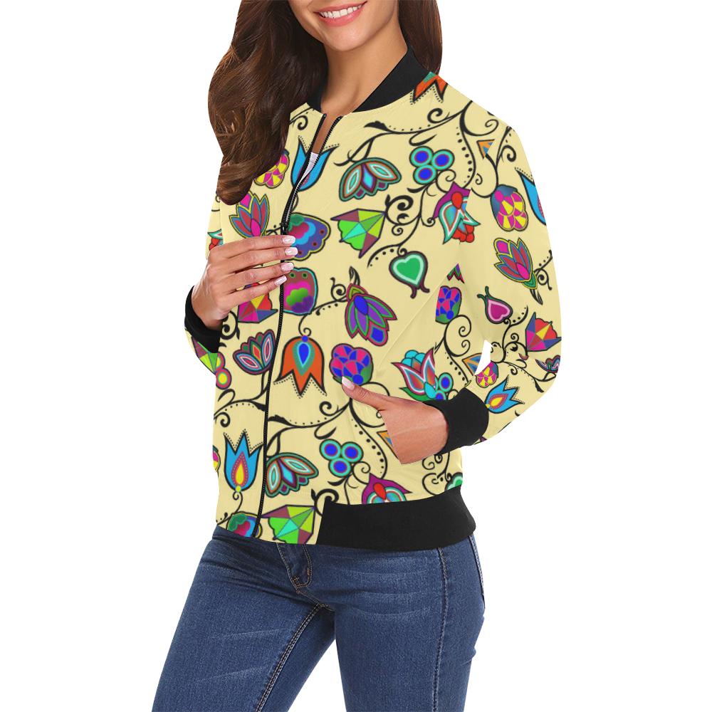 Indigenous Paisley - Vanilla All Over Print Bomber Jacket for Women (Model H19) All Over Print Bomber Jacket for Women (H19) e-joyer 