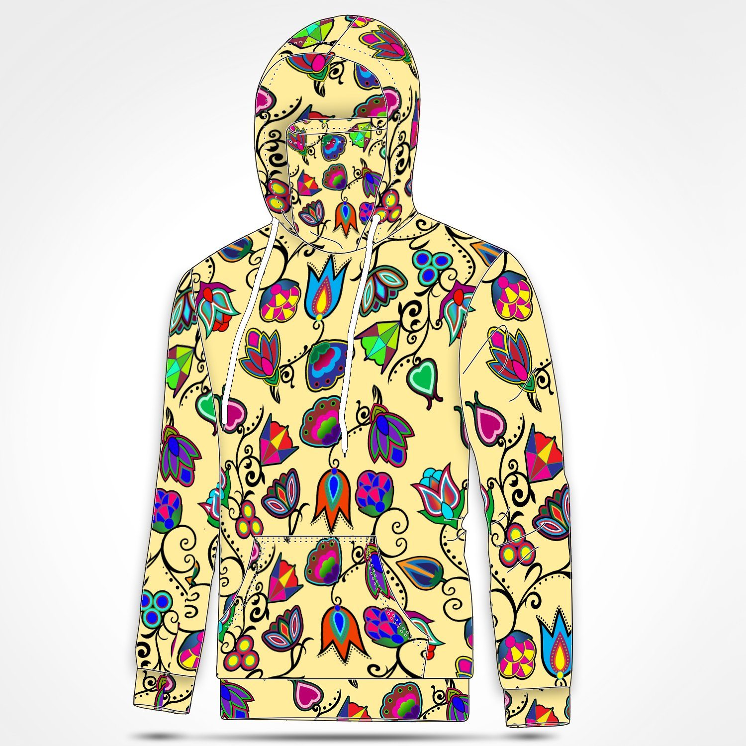 Indigenous Paisley Vanilla Hoodie with Face Cover 49 Dzine 