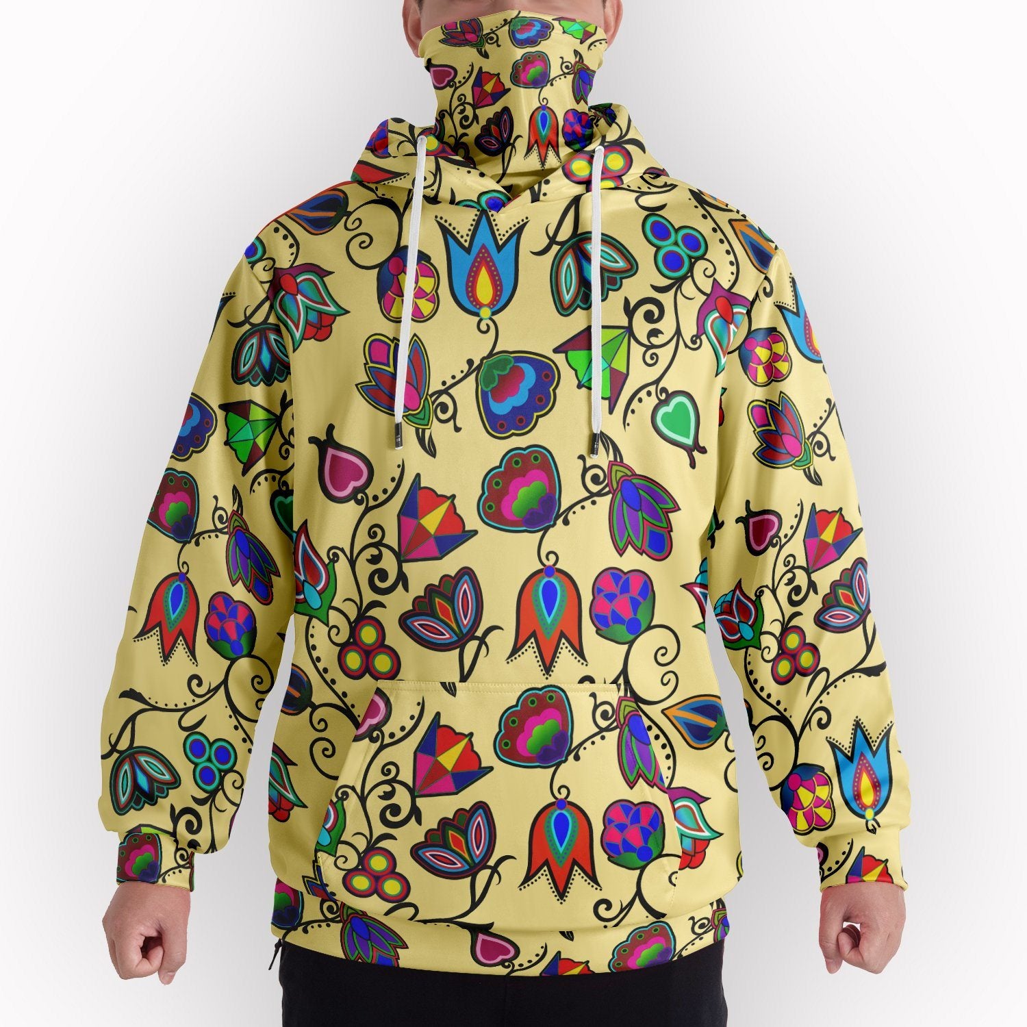 Indigenous Paisley Vanilla Hoodie with Face Cover 49 Dzine 