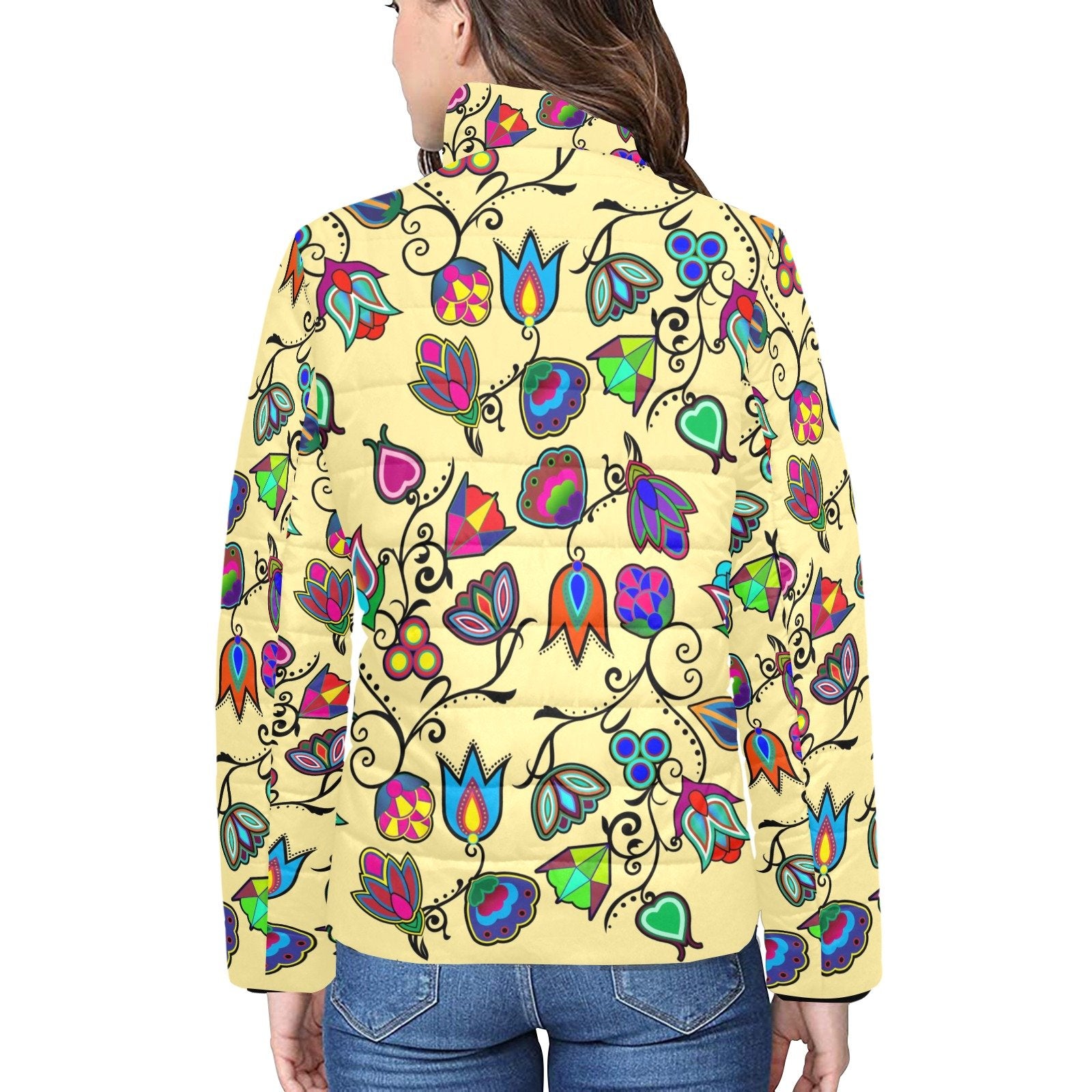Indigenous Paisley Vanilla Women's Stand Collar Padded Jacket (Model H41) jacket e-joyer 