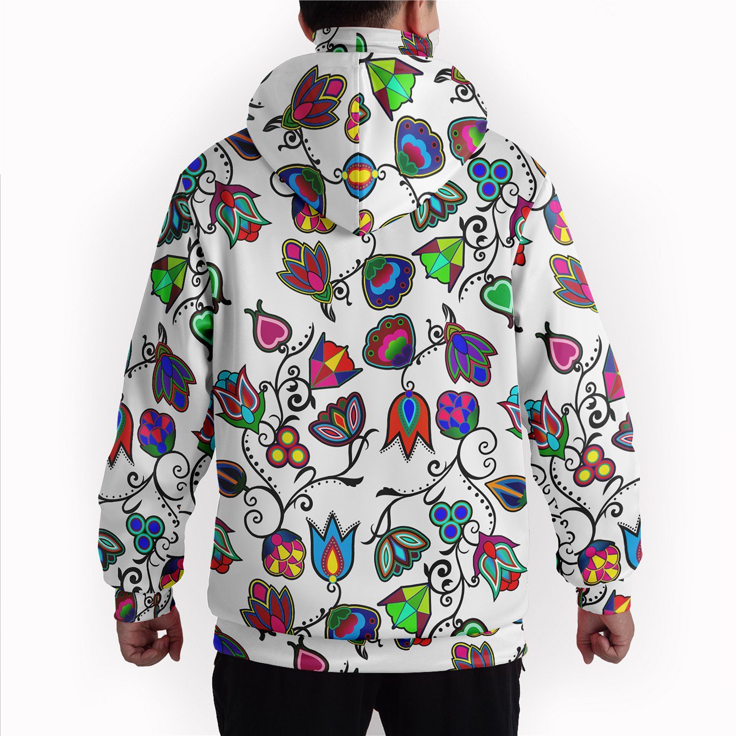 Indigenous Paisley White Hoodie with Face Cover 49 Dzine 