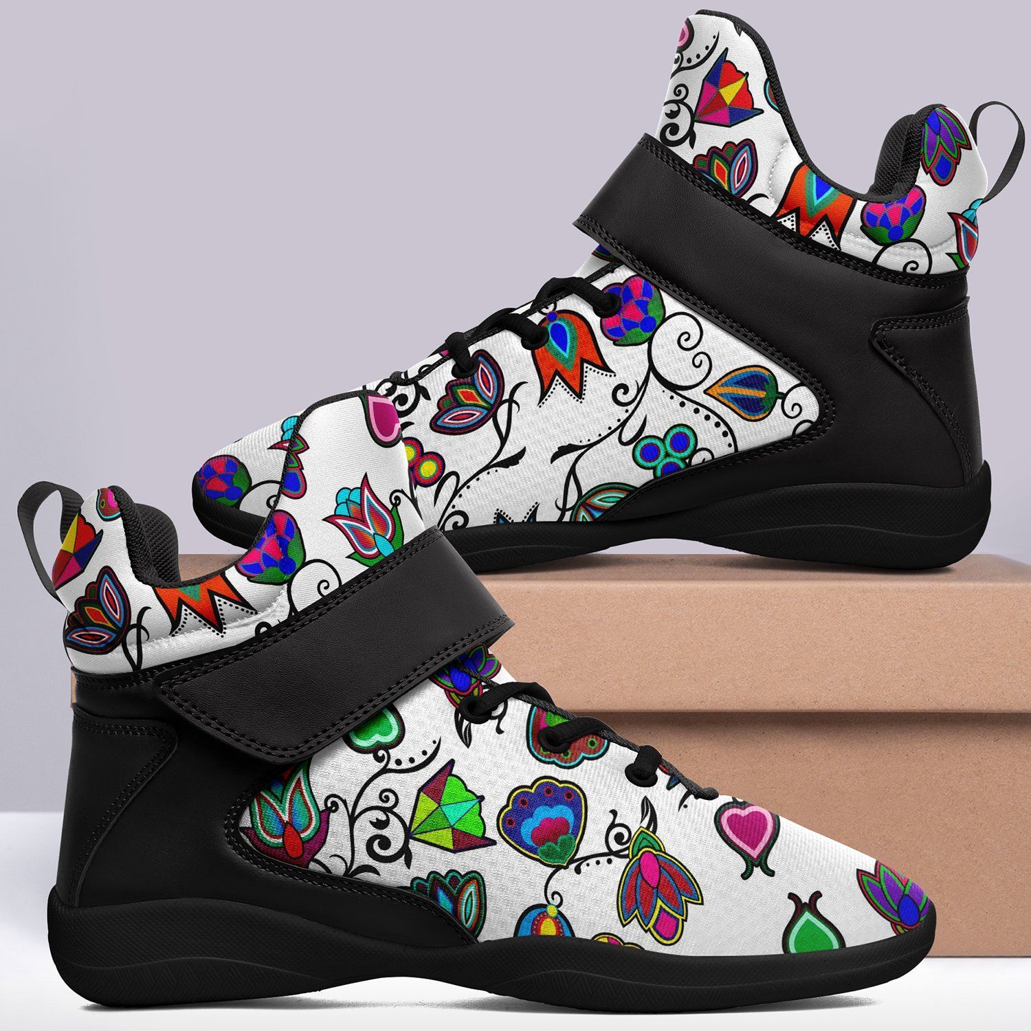 Indigenous Paisley White Ipottaa Basketball / Sport High Top Shoes - Black Sole 49 Dzine 