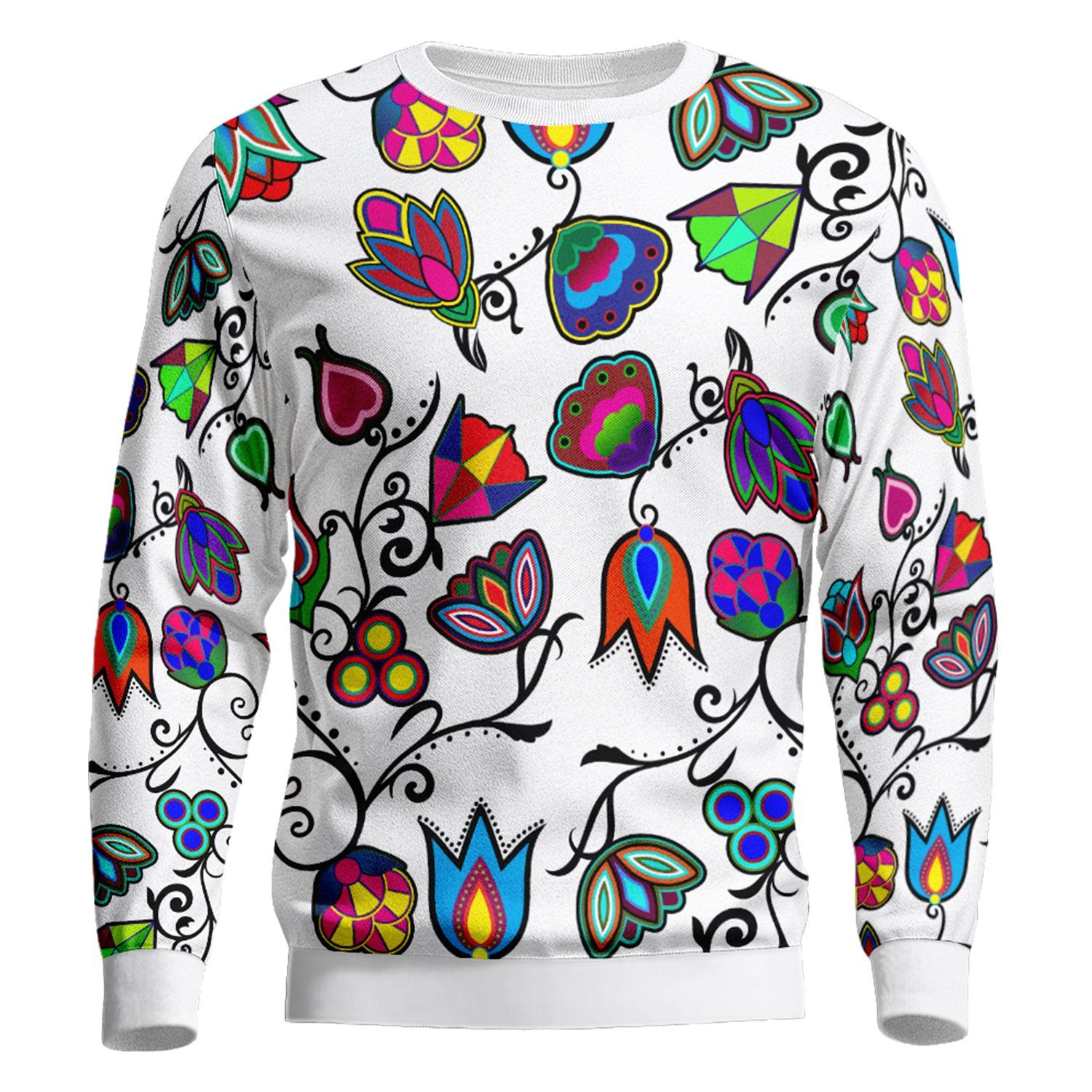 Indigenous Paisley White Unisex Crewneck Long Sleeve Top 49 Dzine 