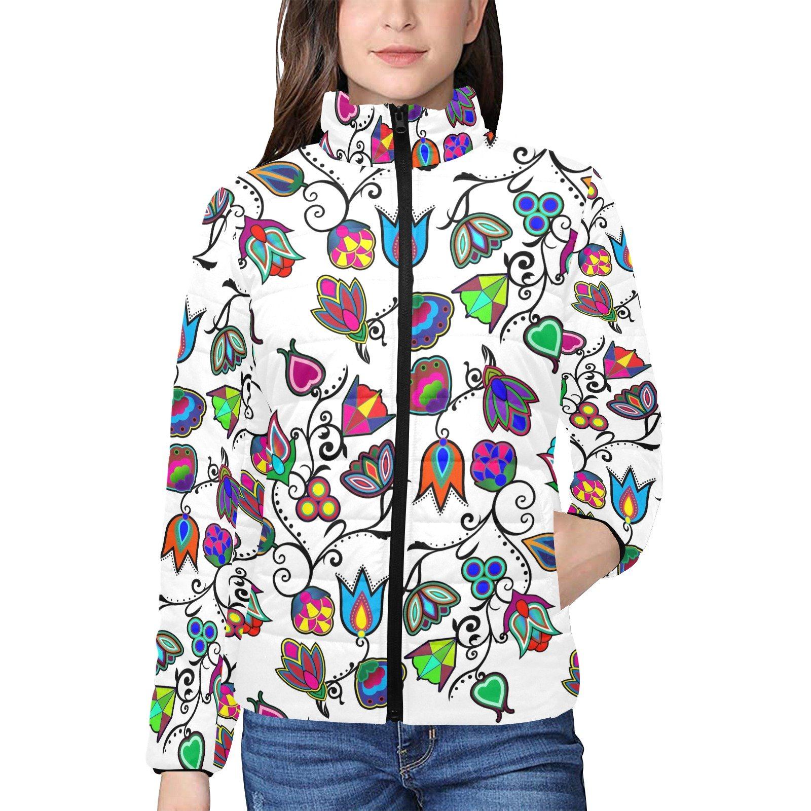 Indigenous Paisley White Women's Stand Collar Padded Jacket (Model H41) jacket e-joyer 
