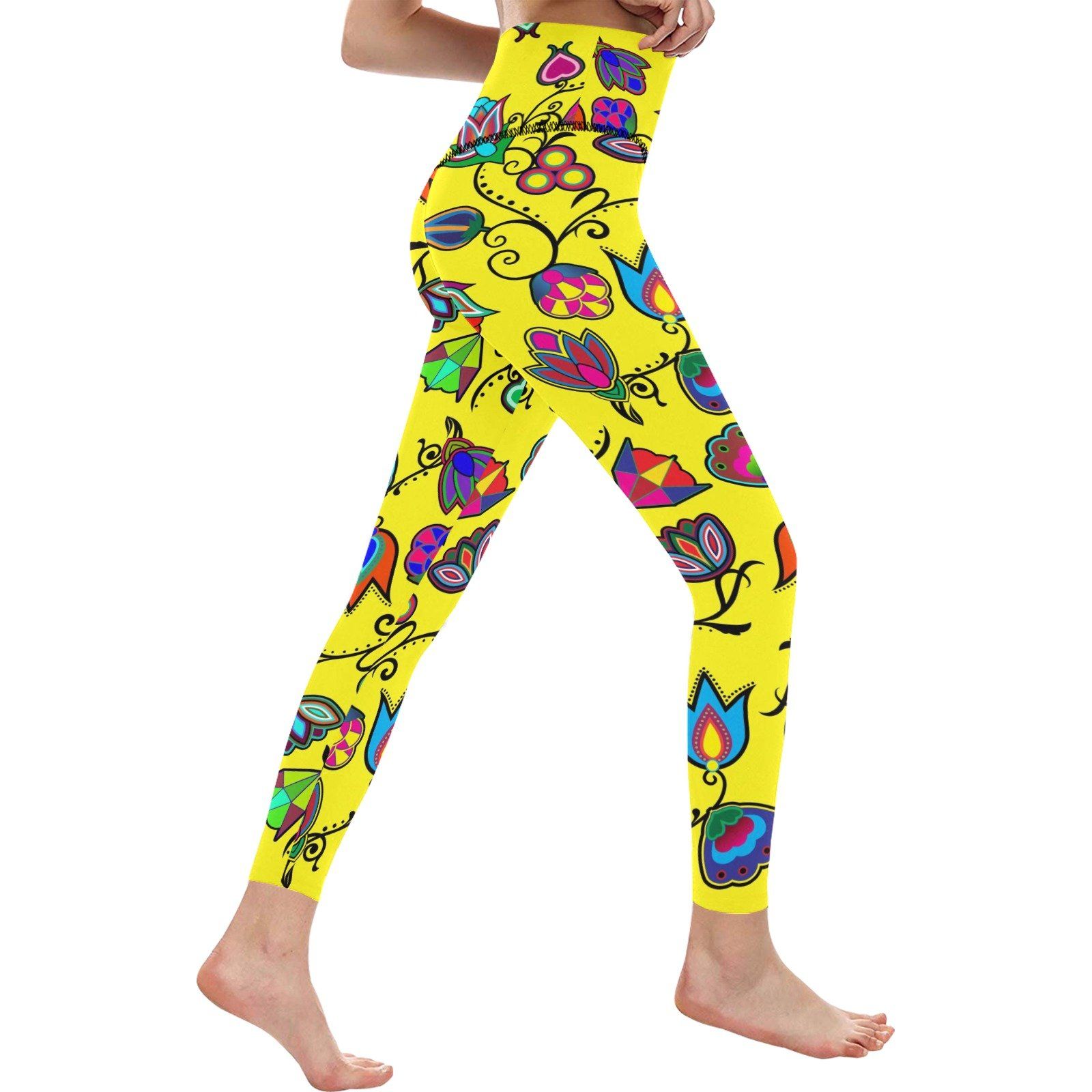 Indigenous Paisley Yellow All Over Print High-Waisted Leggings (Model L36) High-Waisted Leggings (L36) e-joyer 