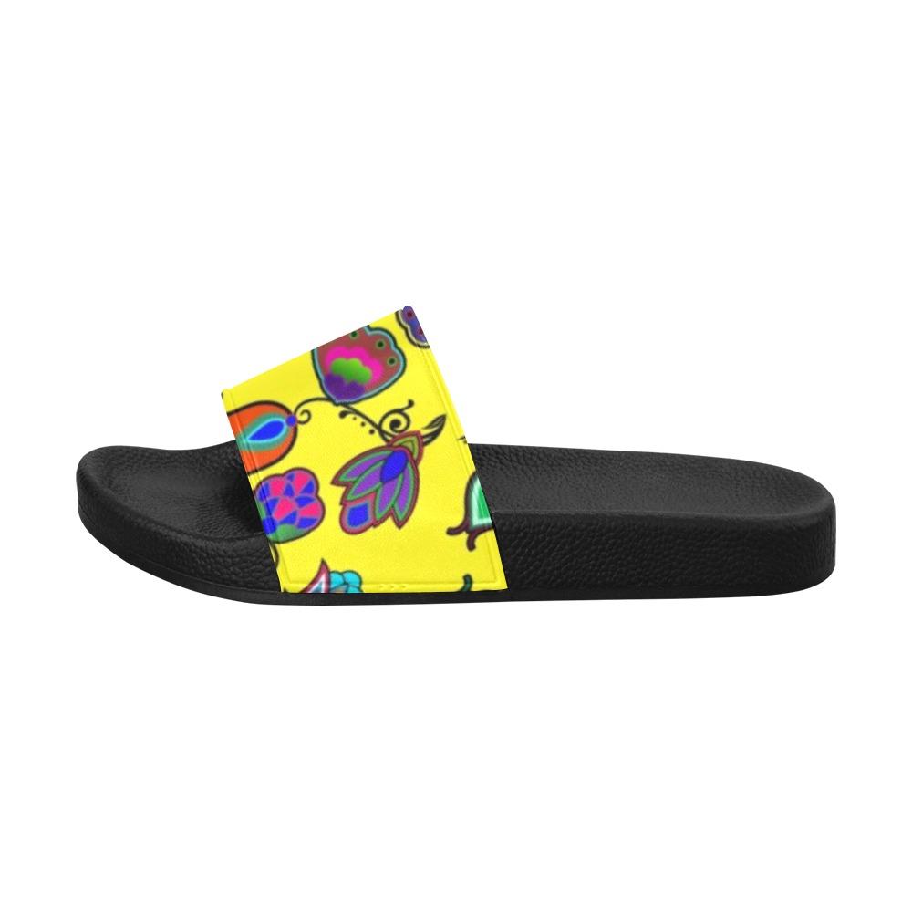 Indigenous Paisley Yellow Men's Slide Sandals (Model 057) Men's Slide Sandals (057) e-joyer 