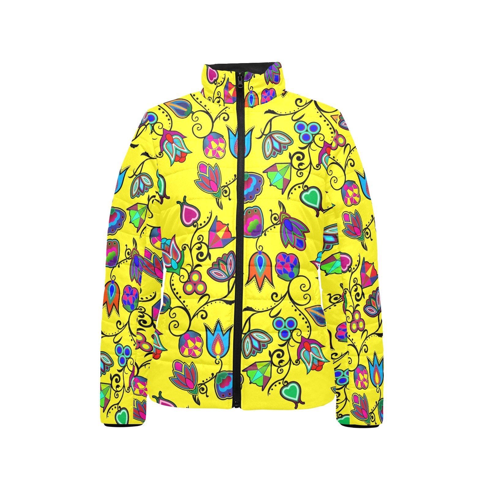 Indigenous Paisley Yellow Women's Stand Collar Padded Jacket (Model H41) jacket e-joyer 