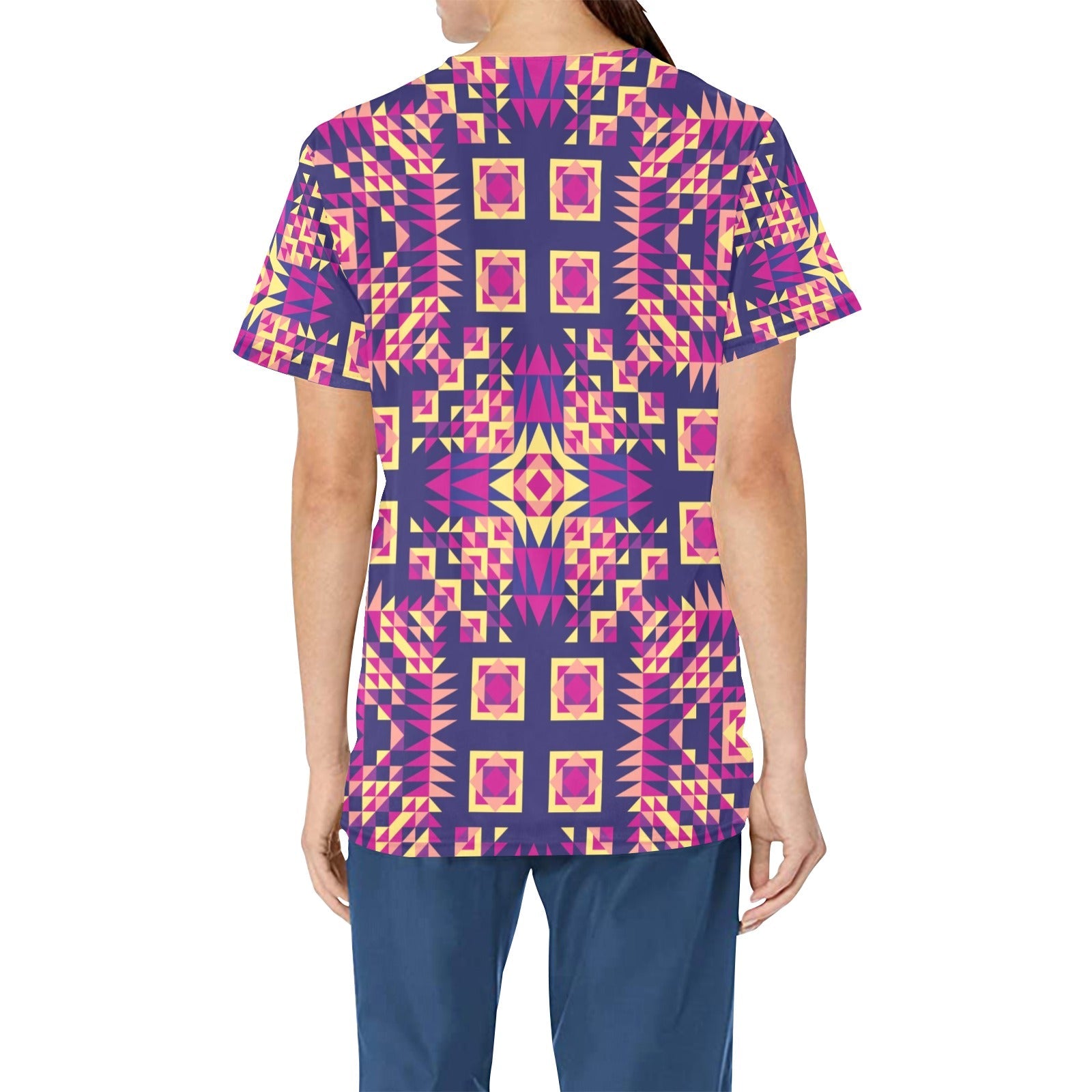 Kaleidoscope Bleu All Over Print Scrub Top Scrub Top e-joyer 