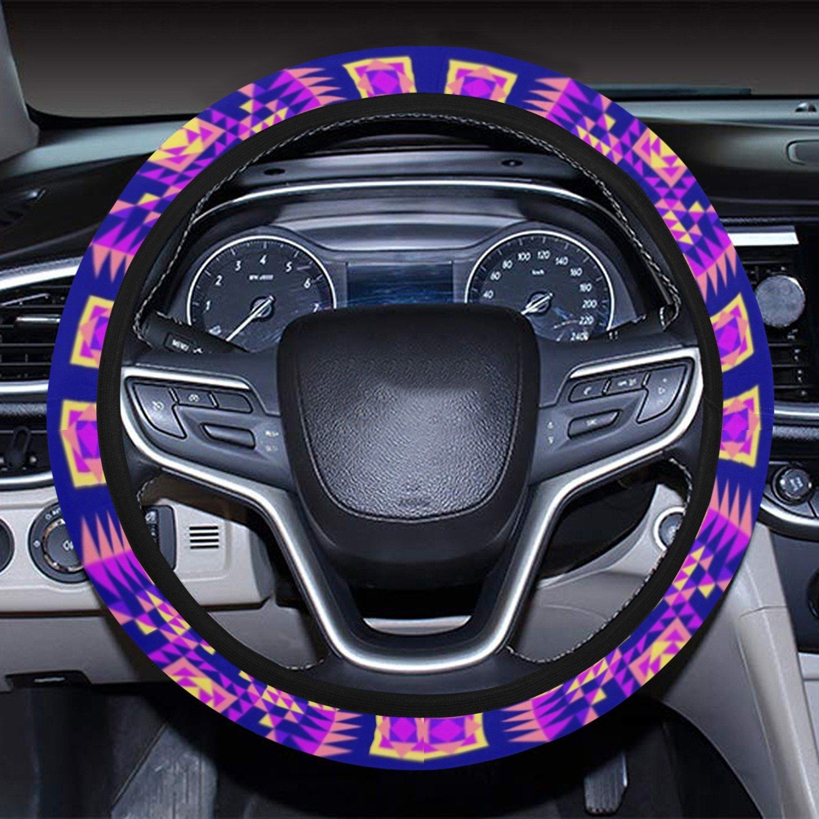 Kaleidoscope Bleu Steering Wheel Cover with Elastic Edge Steering Wheel Cover with Elastic Edge e-joyer 