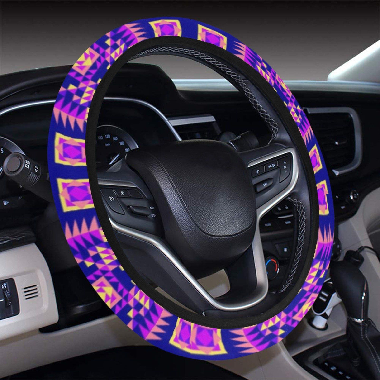 Kaleidoscope Bleu Steering Wheel Cover with Elastic Edge Steering Wheel Cover with Elastic Edge e-joyer 