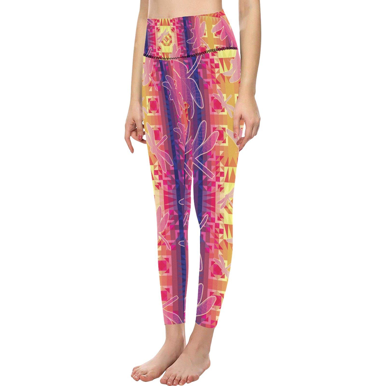 Kaleidoscope Dragonfly All Over Print High-Waisted Leggings (Model L36) High-Waisted Leggings (L36) e-joyer 