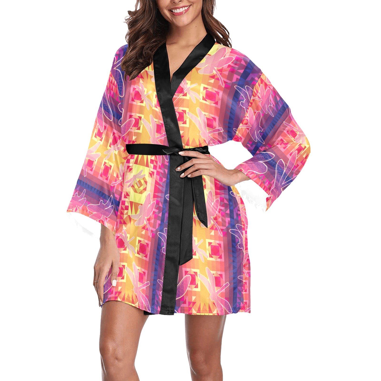 Kaleidoscope Dragonfly Long Sleeve Kimono Robe Long Sleeve Kimono Robe e-joyer 