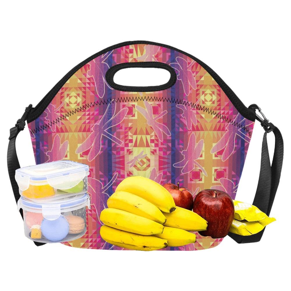 Kaleidoscope Dragonfly Neoprene Lunch Bag/Large (Model 1669) bag 49 Dzine 