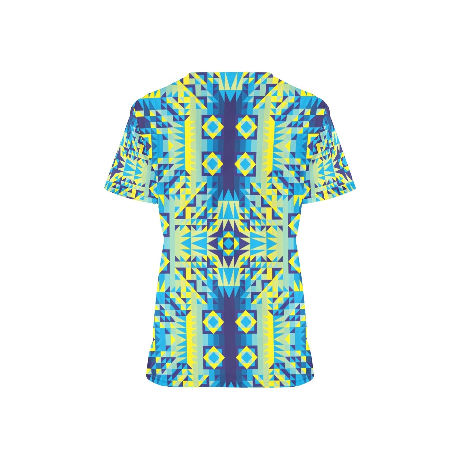 Kaleidoscope Jaune Bleu All Over Print Scrub Top Scrub Top e-joyer 