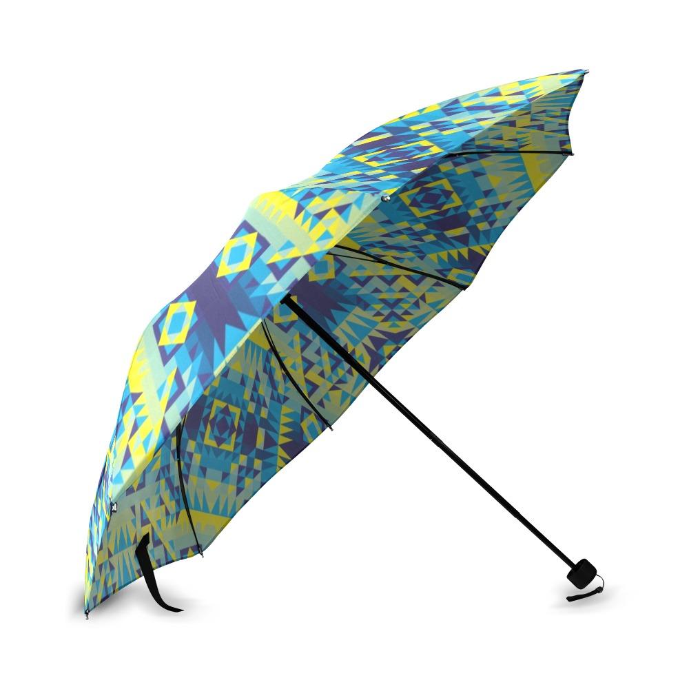 Kaleidoscope Jaune Bleu Foldable Umbrella (Model U01) Foldable Umbrella e-joyer 