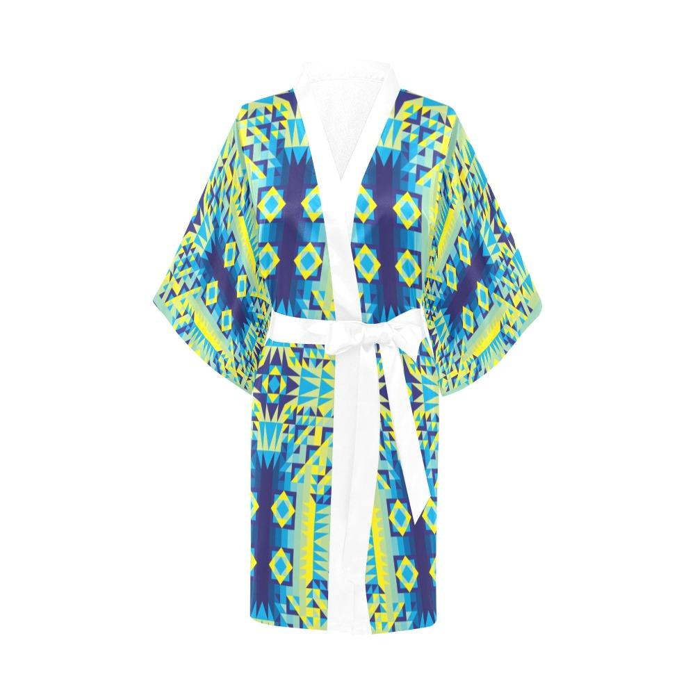 Kaleidoscope Jaune Bleu Kimono Robe Artsadd 