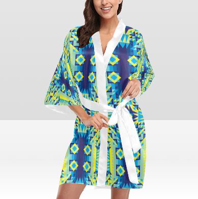 Kaleidoscope Jaune Bleu Kimono Robe Artsadd 