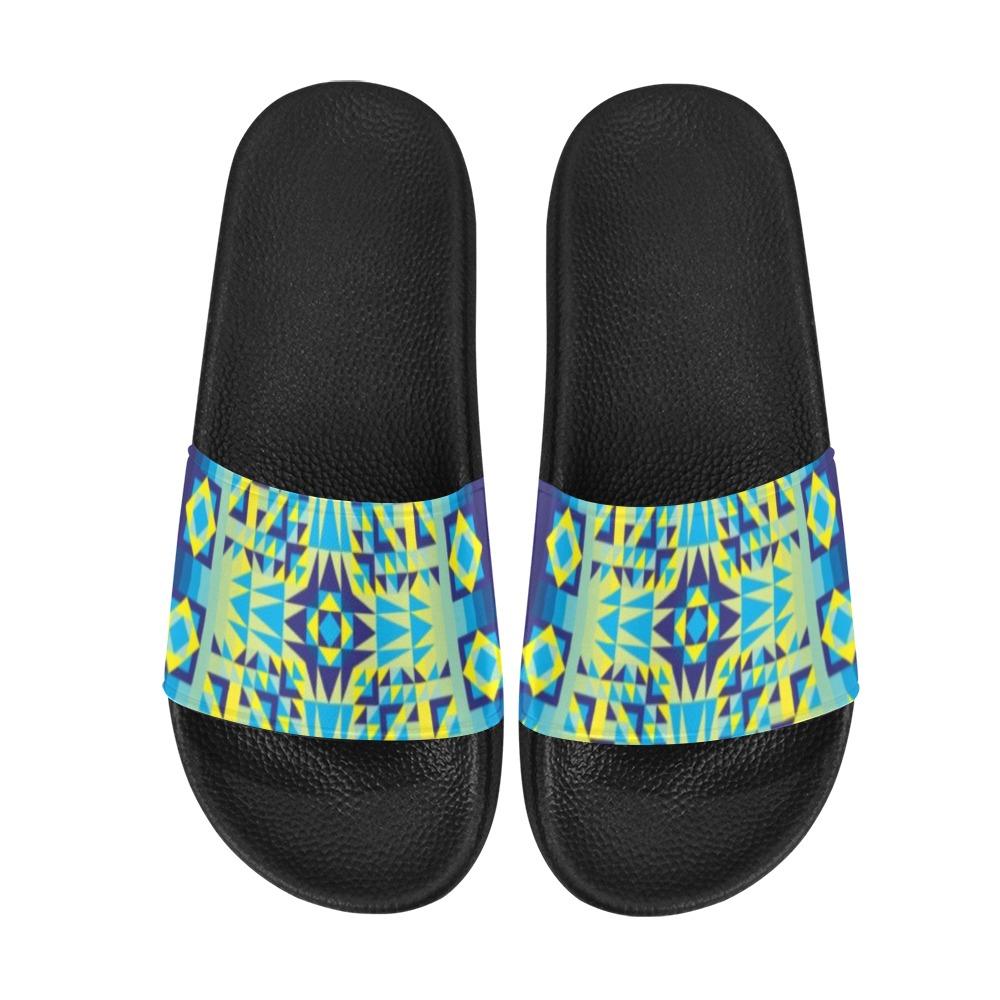 Kaleidoscope Jaune Bleu Men's Slide Sandals (Model 057) Men's Slide Sandals (057) e-joyer 