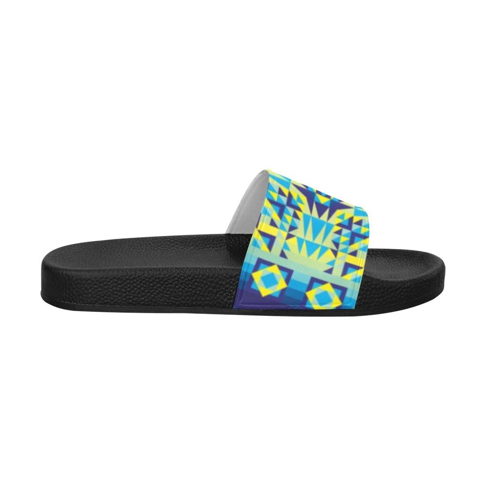 Kaleidoscope Jaune Bleu Men's Slide Sandals (Model 057) Men's Slide Sandals (057) e-joyer 