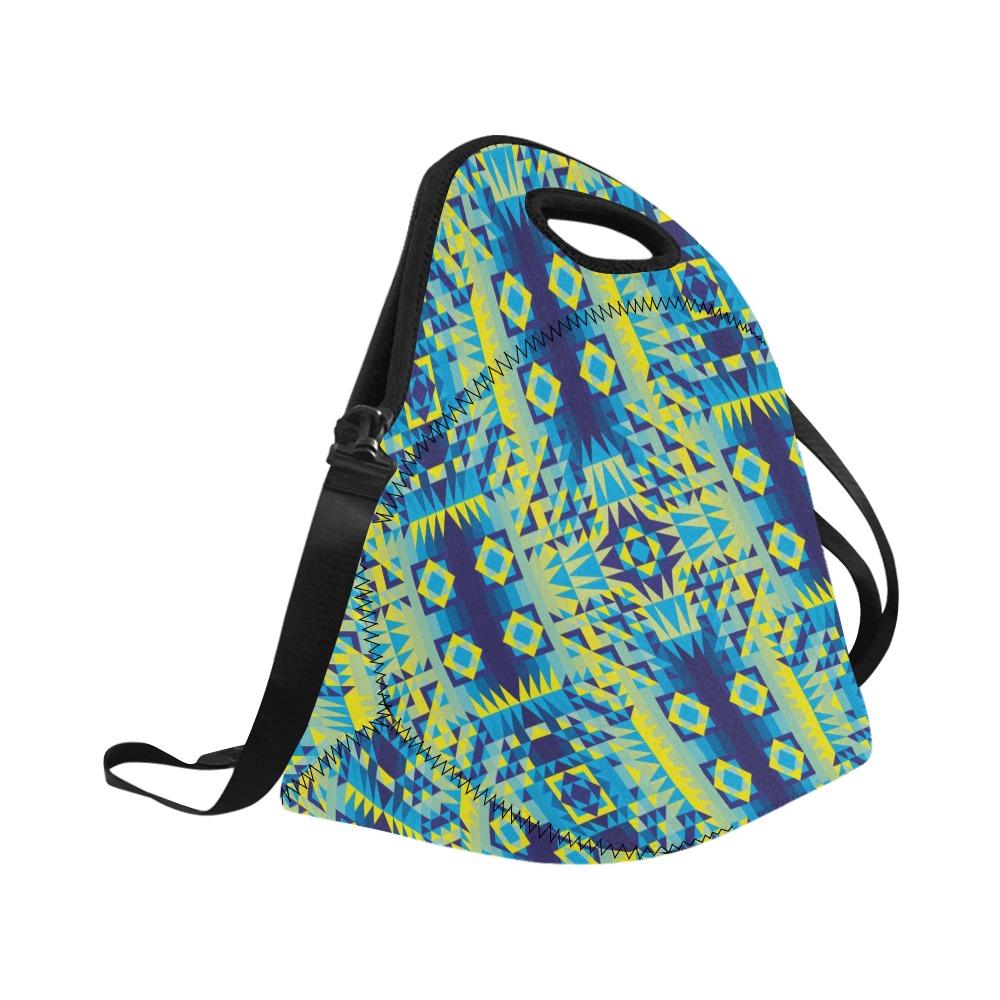 Kaleidoscope Jaune Bleu Neoprene Lunch Bag/Large (Model 1669) bag 49 Dzine 