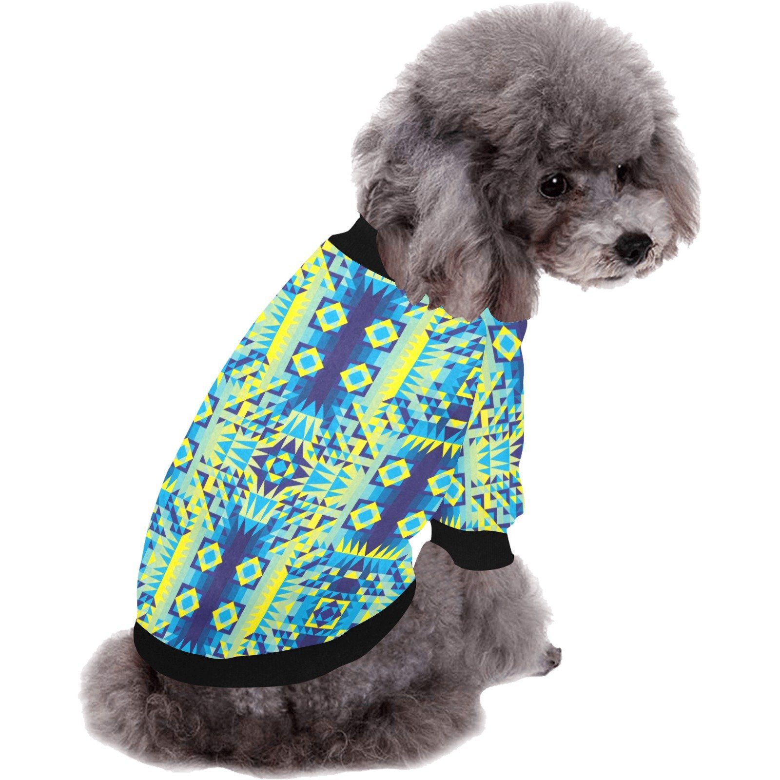 Kaleidoscope Jaune Bleu Pet Dog Round Neck Shirt Pet Dog Round Neck Shirt e-joyer 