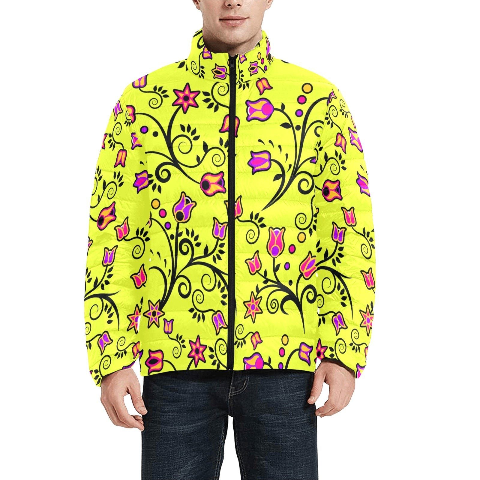 Key Lime Star Men's Stand Collar Padded Jacket (Model H41) Men's Stand Collar Padded Jacket (H41) e-joyer 