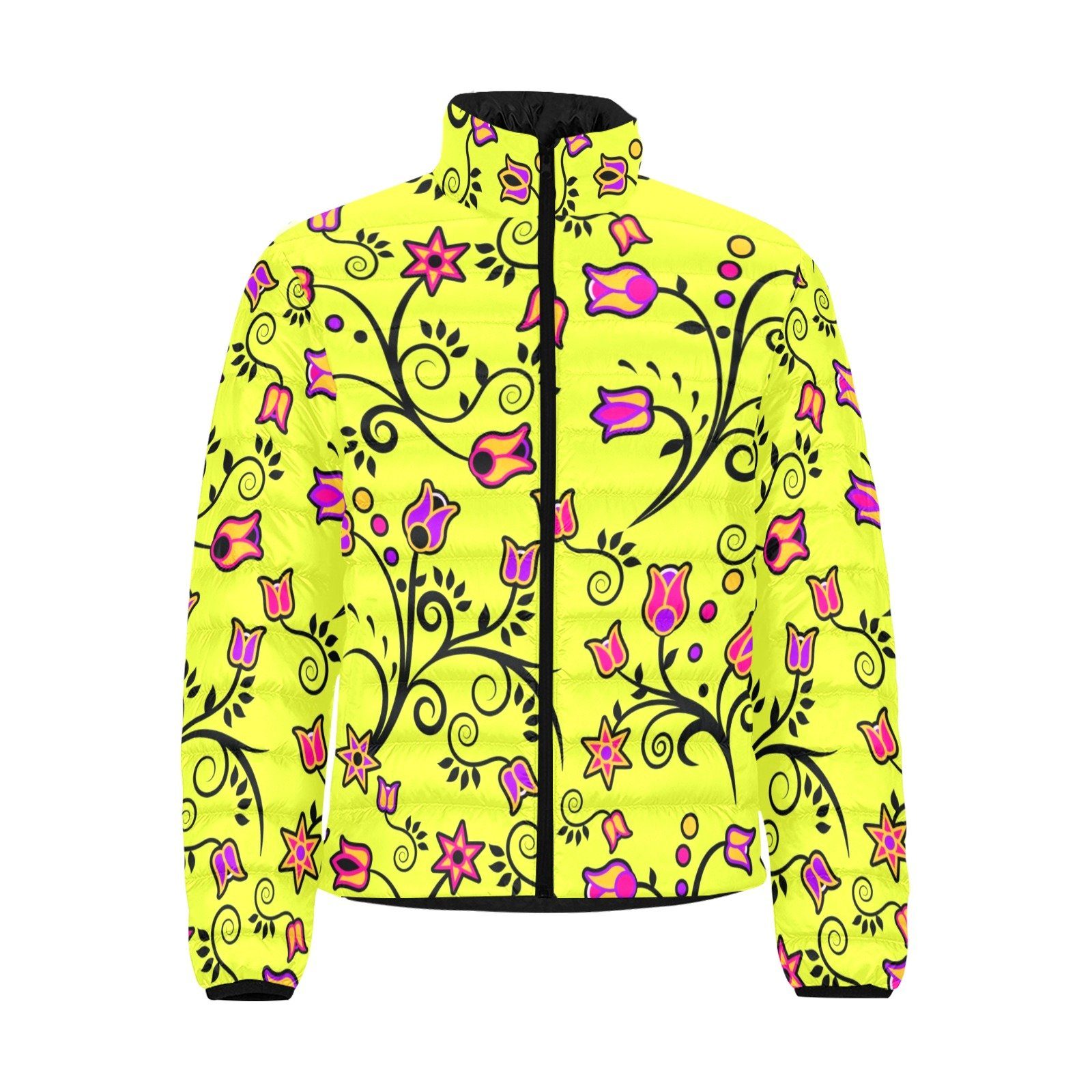 Key Lime Star Men's Stand Collar Padded Jacket (Model H41) Men's Stand Collar Padded Jacket (H41) e-joyer 