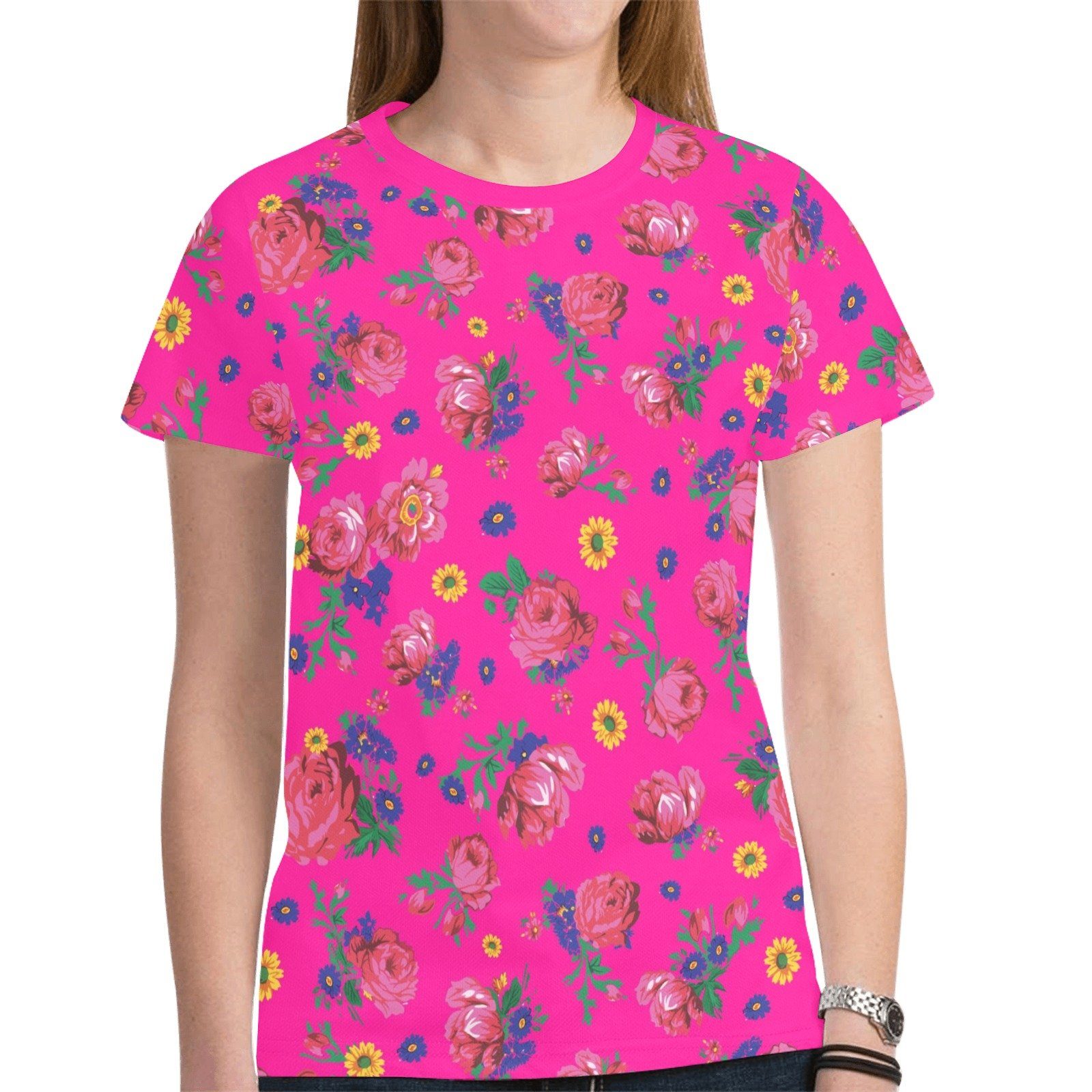 Kokum Ceremony Pink New All Over Print T-shirt for Women (Model T45) tshirt e-joyer 