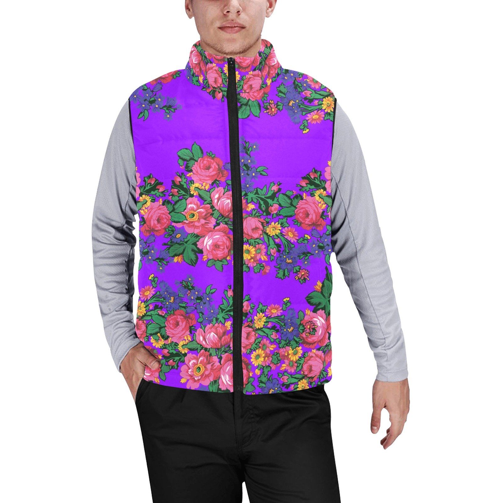 Kokum's Revenge Lilac Men's Padded Vest Jacket (Model H44) Men's Padded Vest Jacket (H44) e-joyer 
