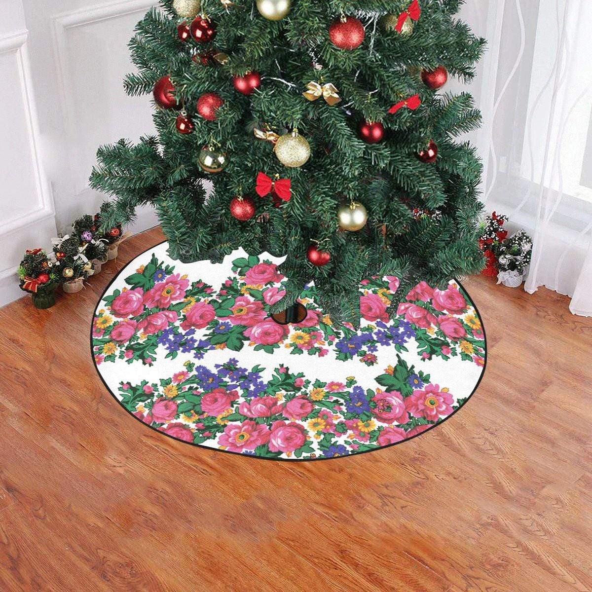 Kokum's Revenge-White Christmas Tree Skirt 47" x 47" Christmas Tree Skirt e-joyer 
