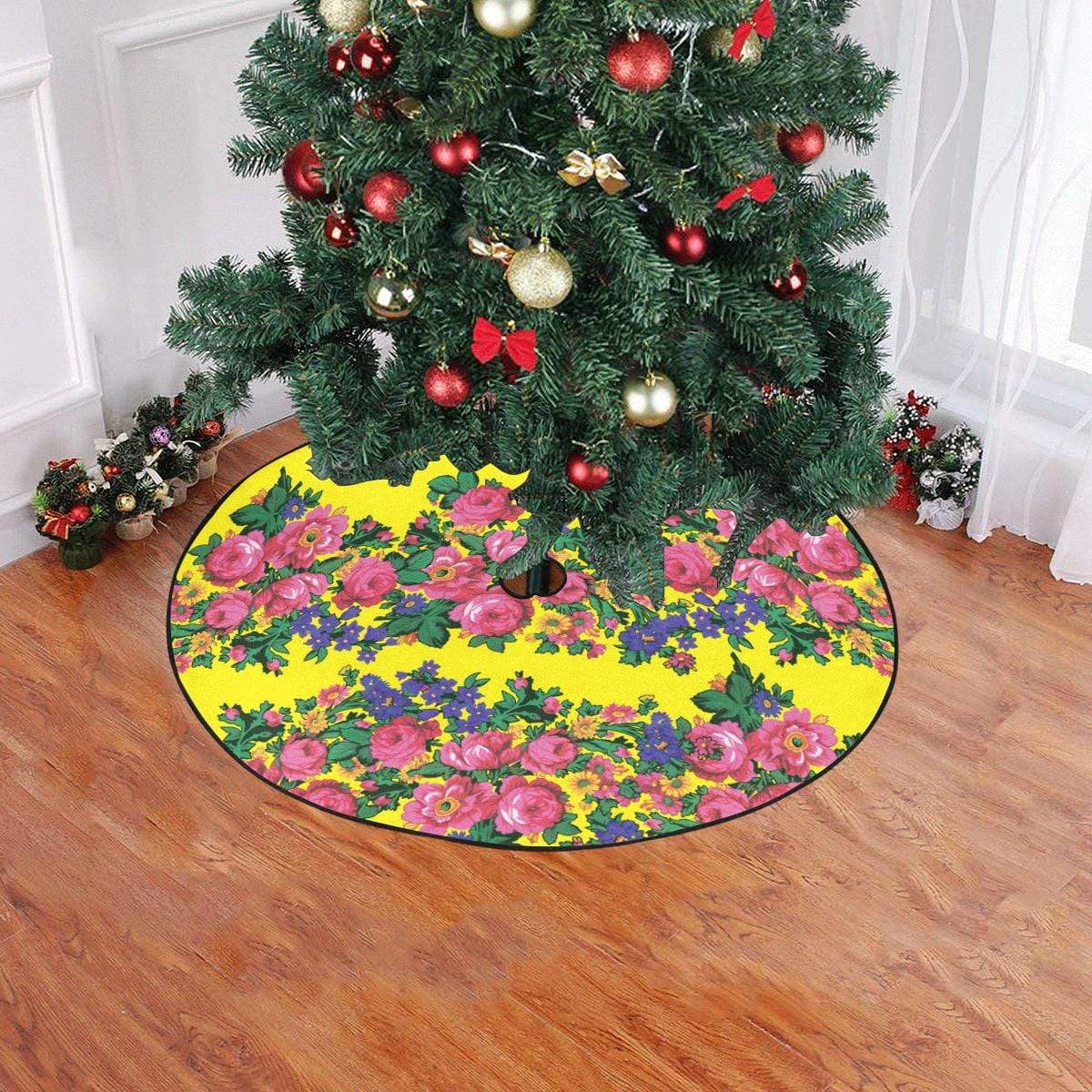 Kokum's Revenge-Yellow Christmas Tree Skirt 47" x 47" Christmas Tree Skirt e-joyer 