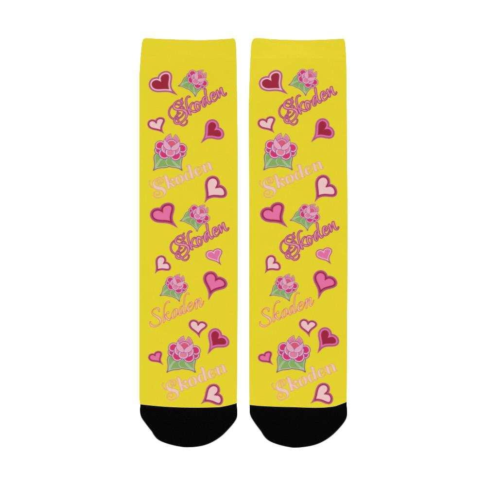 Ladies Skoden Floral Hearts Yellow Women's Custom Socks Women's Custom Socks e-joyer 