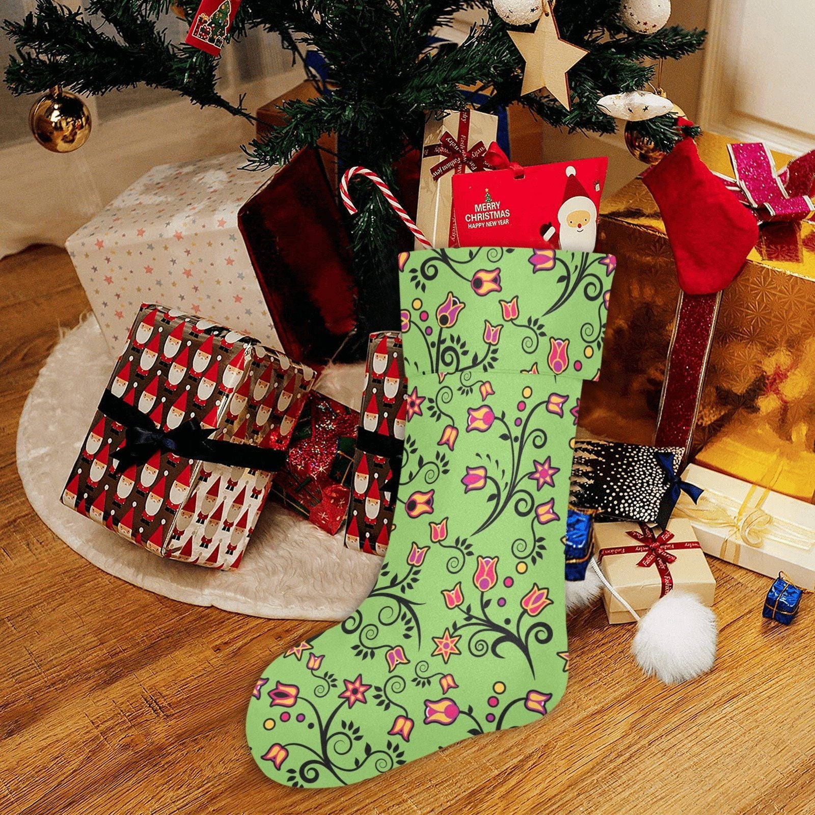 LightGreen Yellow Star Christmas Stocking holiday stocking e-joyer 