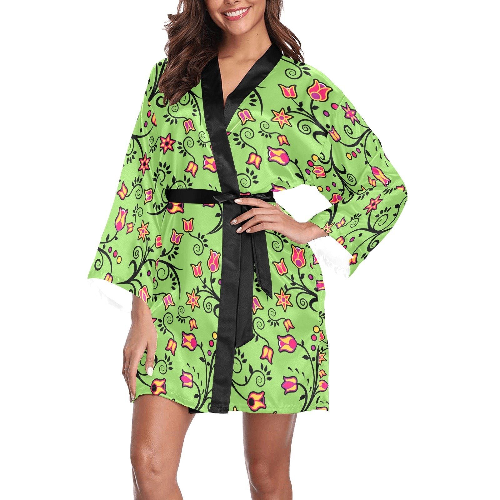 LightGreen Yellow Star Long Sleeve Kimono Robe Long Sleeve Kimono Robe e-joyer 