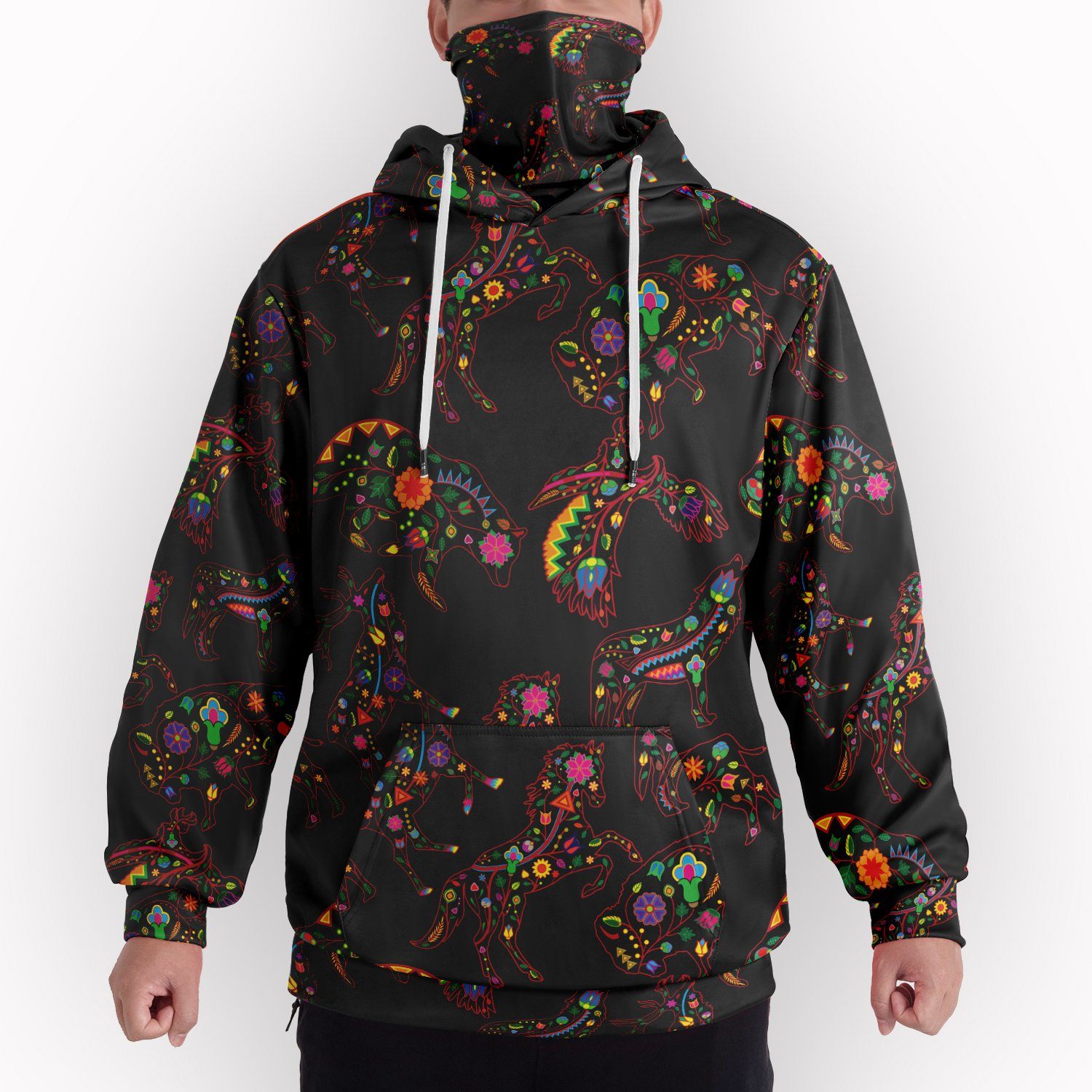 Neon Floral Animals Hoodie with Face Cover 49 Dzine 