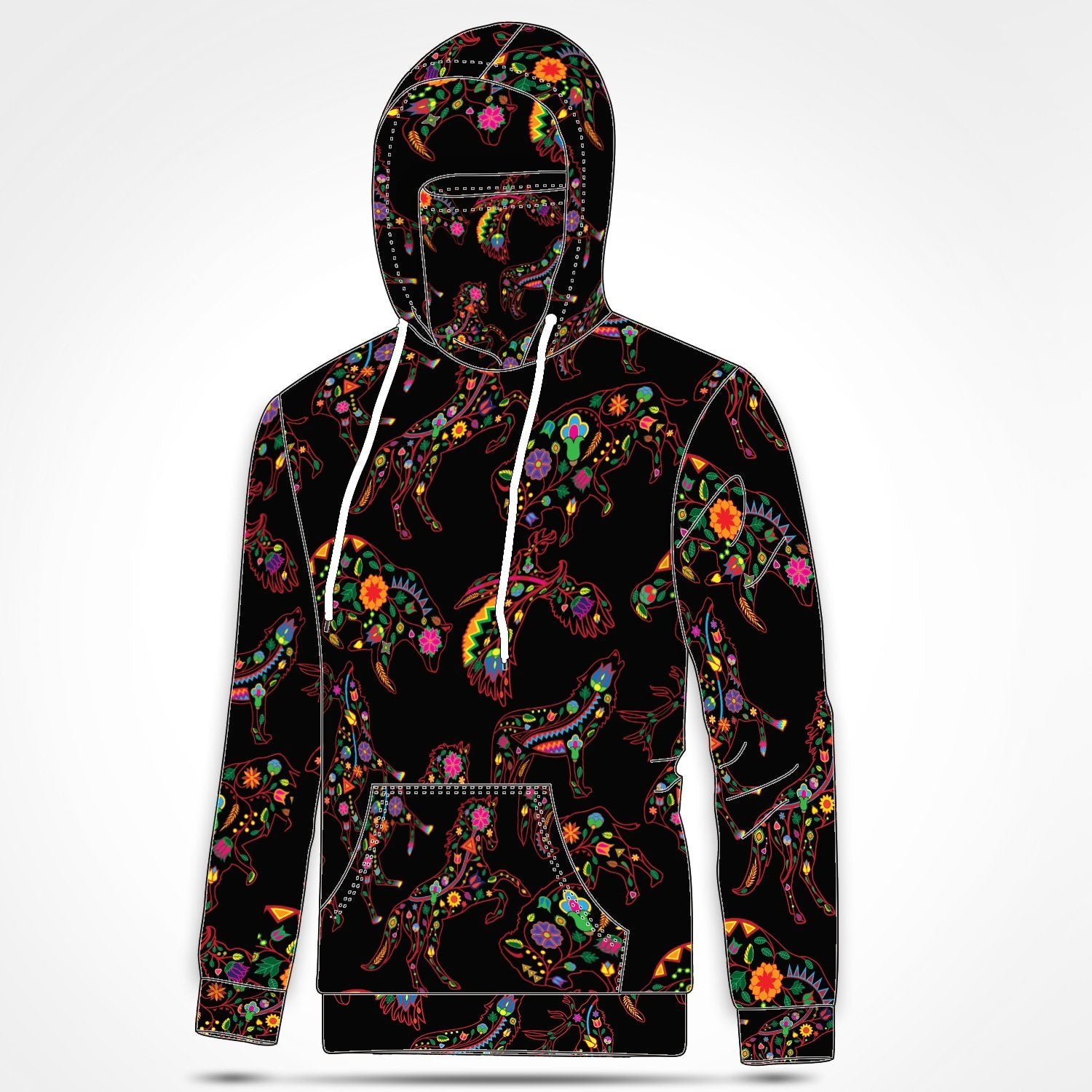 Neon Floral Animals Hoodie with Face Cover 49 Dzine 