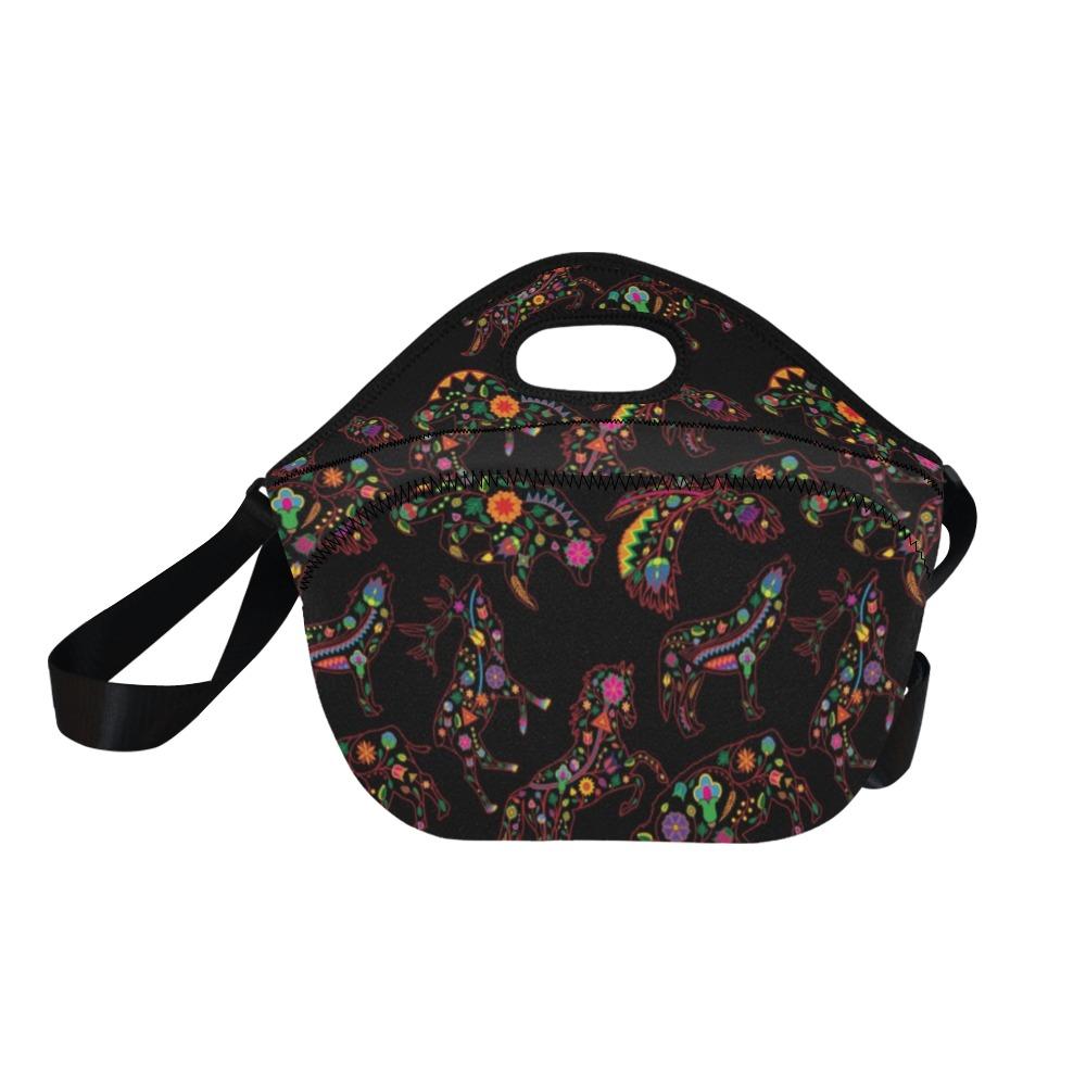 Neon Floral Animals Neoprene Lunch Bag/Large (Model 1669) bag e-joyer 