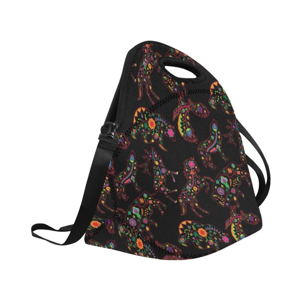 Neon Floral Animals Neoprene Lunch Bag/Large (Model 1669) bag e-joyer 