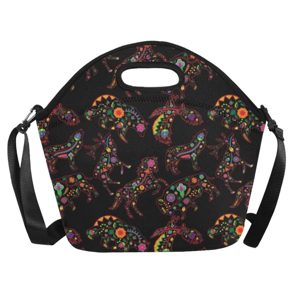 Neon Floral Animals Neoprene Lunch Bag/Large (Model 1669) bag e-joyer 