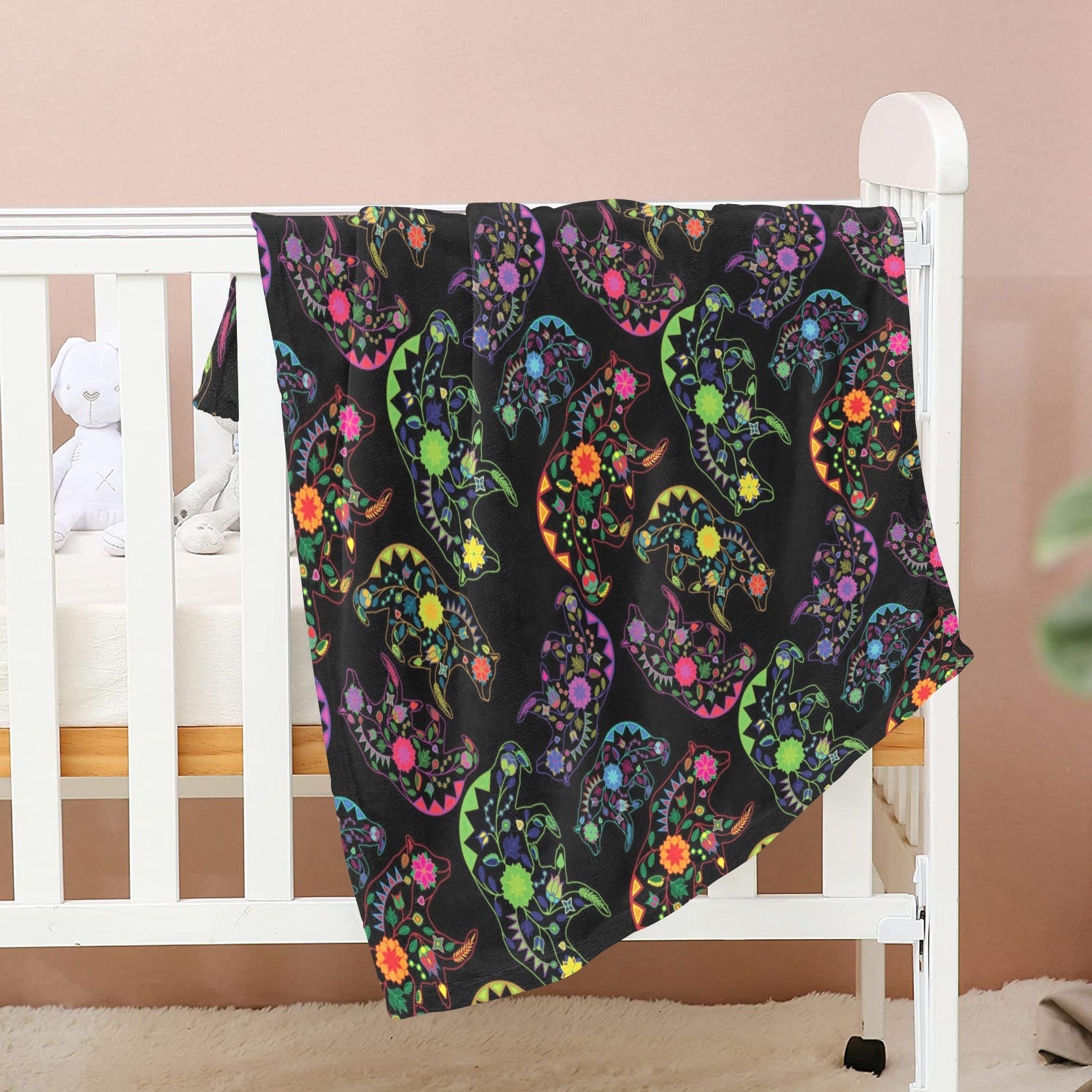Neon Floral Bears Baby Blanket 40"x50" Baby Blanket 40"x50" e-joyer 