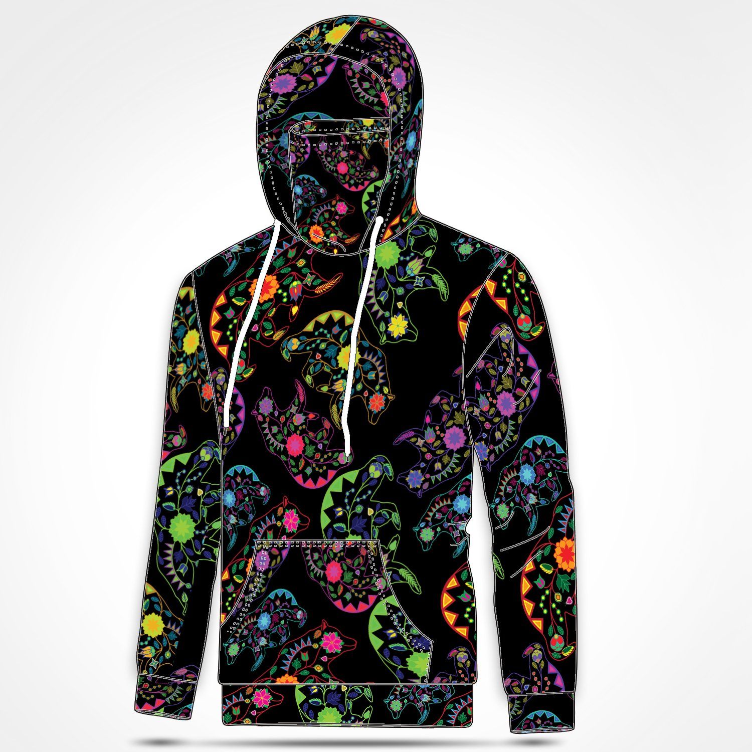 Neon Floral Bears Hoodie with Face Cover 49 Dzine 